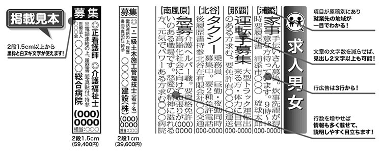 琉球新報、案内面求人（見本）